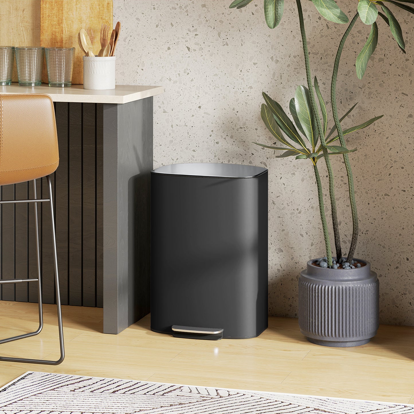 Pedal Bin with Soft-Close Lid, 50L Kitchen Bin with Carry Handle Black