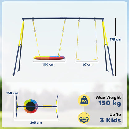 Kids Swing Set with Double Swings, Metal Frame, 150kg Capacity
