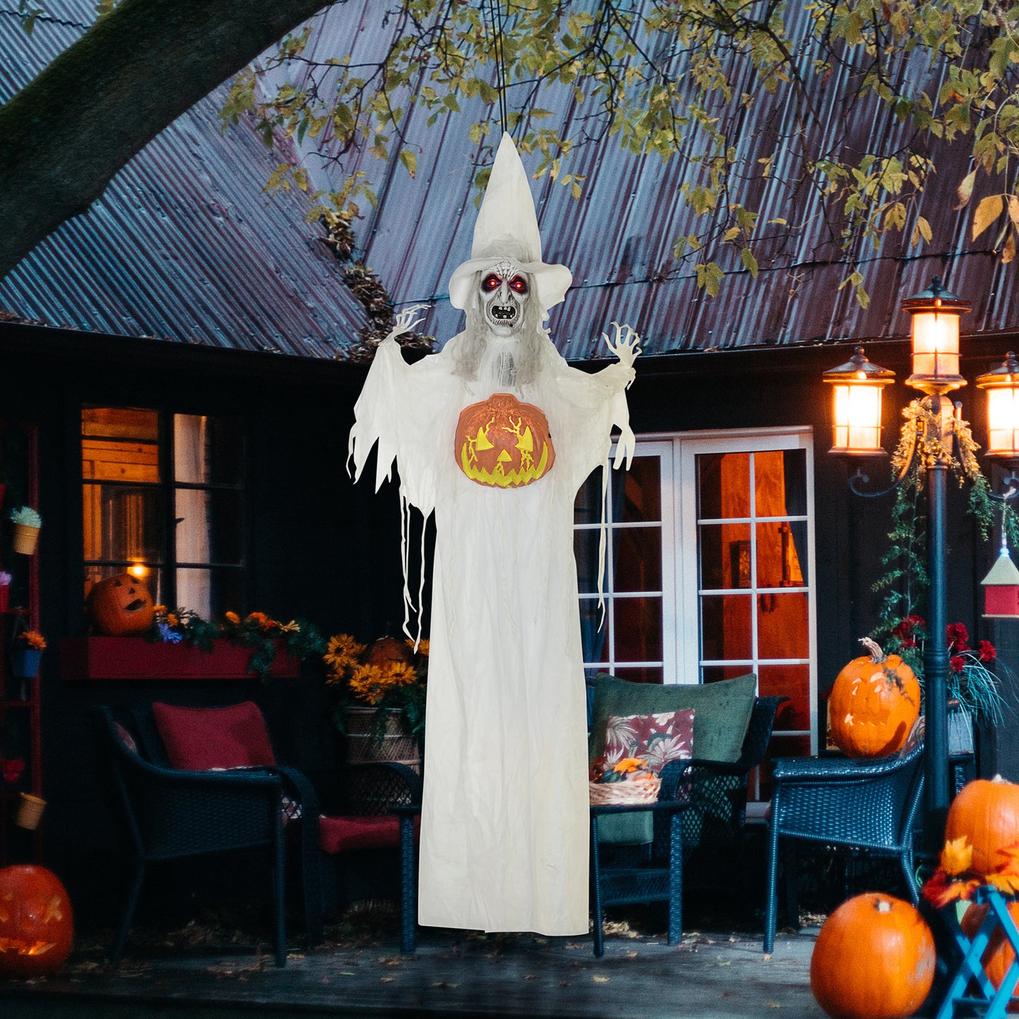 Hanging Witch Prop Life Size with Sound and Motion Activated