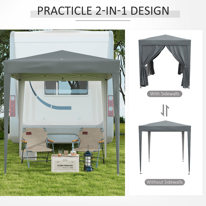 Garden Pop Up Gazebo Marquee Party Tent Canopy with free Carrying Case, Removable 2 Walls, 2 Windows, 2m x 2m, Grey