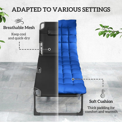 Folding Sun Lounger, Oversized Camping Bed, Blue
