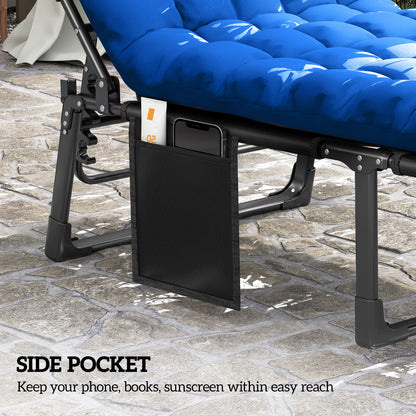 Folding Sun Lounger, Oversized Camping Bed, Blue