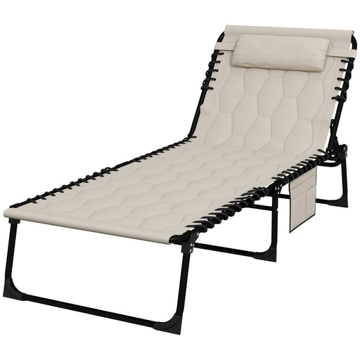 Foldable Sun Lounger Set w/ 5-level Reclining Back, Outdoor Tanning Chairs w/ Build-in Padded Seat, Side Pocket, Headrest