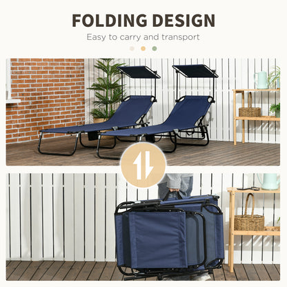 2 Piece Folding Sun Loungers with Adjustable Backrest, Dark Blue