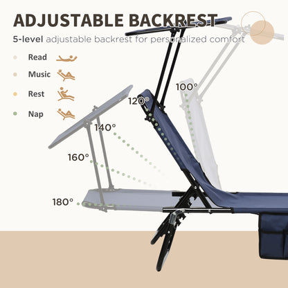 2 Piece Folding Sun Loungers with Adjustable Backrest, Dark Blue