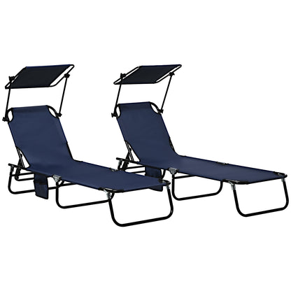 2 Piece Folding Sun Loungers with Adjustable Backrest, Dark Blue