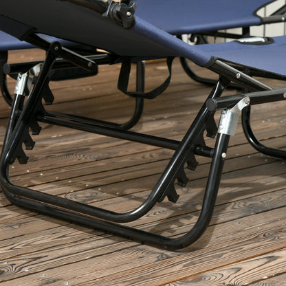 2 Piece Folding Sun Loungers with Adjustable Backrest, Dark Blue