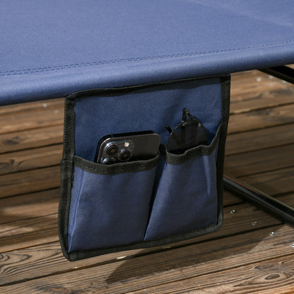 2 Piece Folding Sun Loungers with Adjustable Backrest, Dark Blue