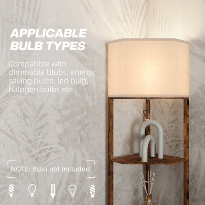 Corner Modern Floor Lamp with Shelves for Living Room, Rustic Brown