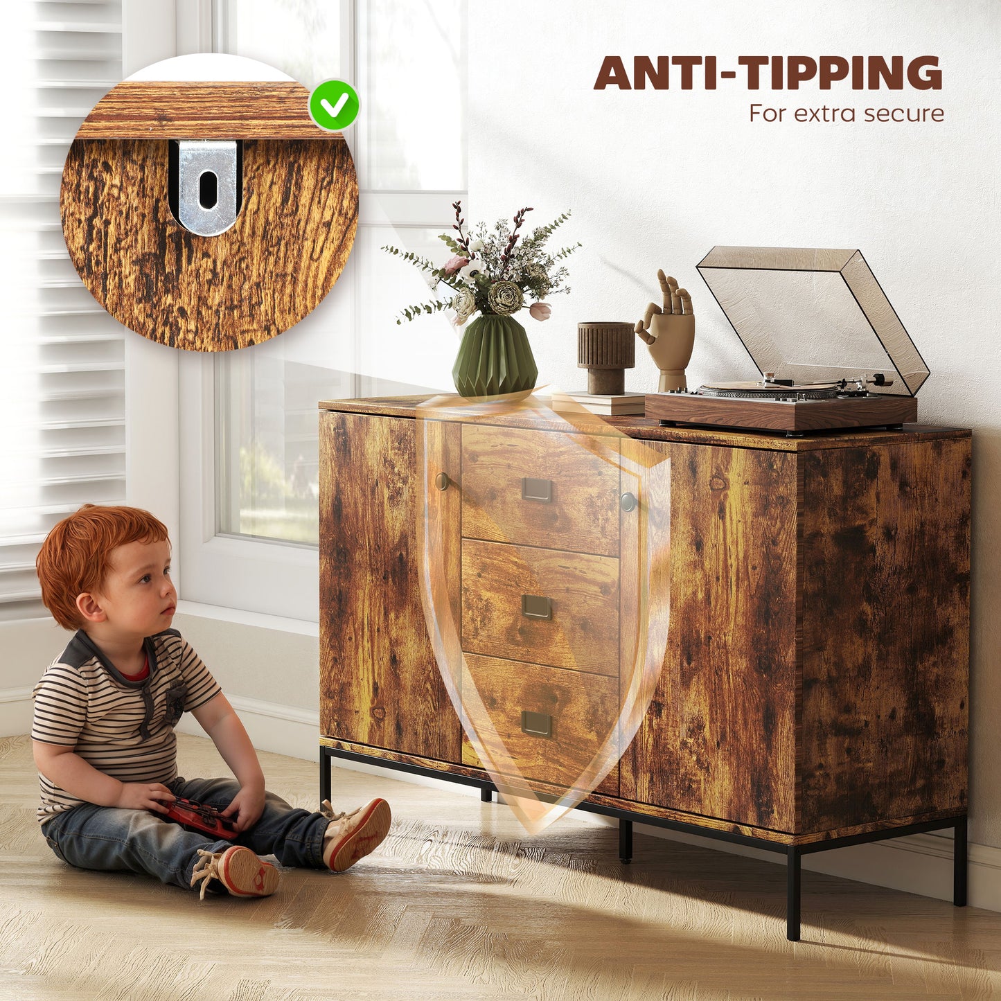 Modern Sideboard, Storage Cabinet, Accent Cupboard Rustic Brown