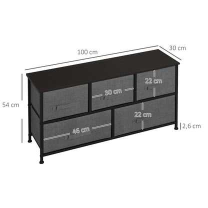 Chest of Drawers, 5 Drawer Fabric Dresser for Bedroom, Dark Grey