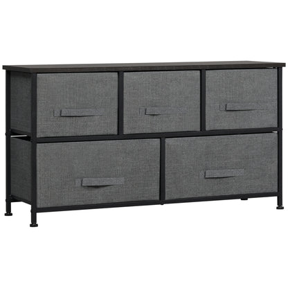 Chest of Drawers, 5 Drawer Fabric Dresser for Bedroom, Dark Grey