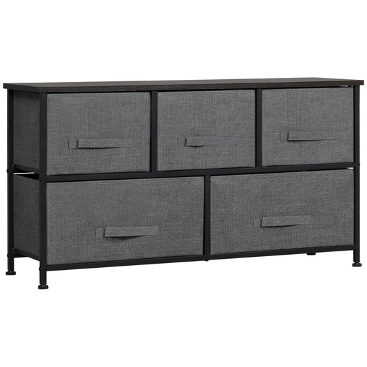 Chest of Drawers, 5 Drawer Fabric Dresser for Bedroom, Dark Grey