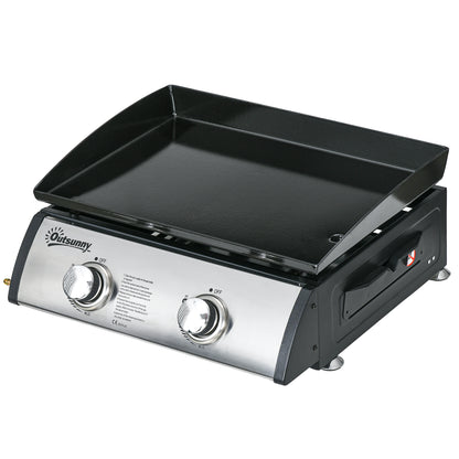 Portable Tabletop Gas Plancha Grill w/ 2 Stainless Steel Burner, 10kW, Non-Stick Griddle for BBQ Camping Picnic Party