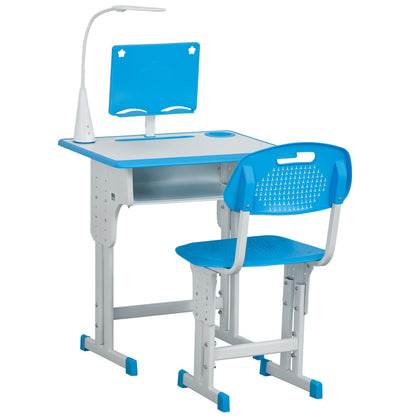 Kids Desk and Chair Set with Drawer, Book Stand, Pen Slot, Blue