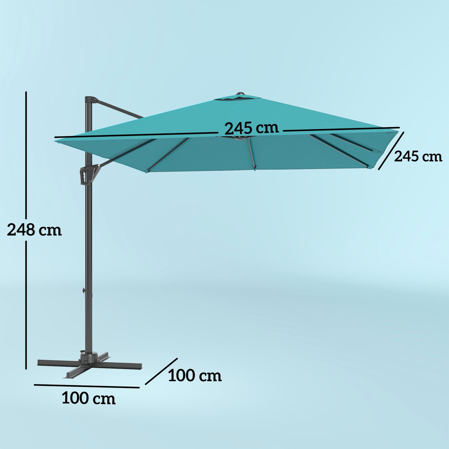 Square Cantilever Roma Parasol 360 Degree Rotation Hand Crank, Blue