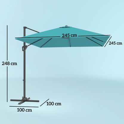 Square Cantilever Roma Parasol 360 Degree Rotation Hand Crank, Blue