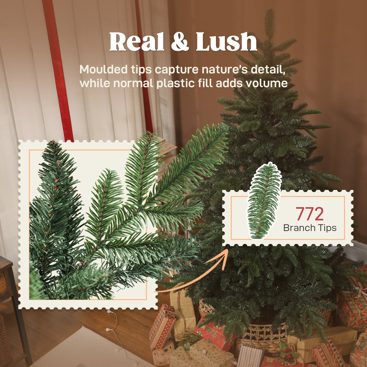 5ft Christmas Tree, Hinged Xmas Tree with Realistic Branches