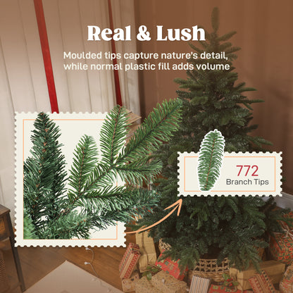 5ft Christmas Tree, Hinged Xmas Tree with Realistic Branches