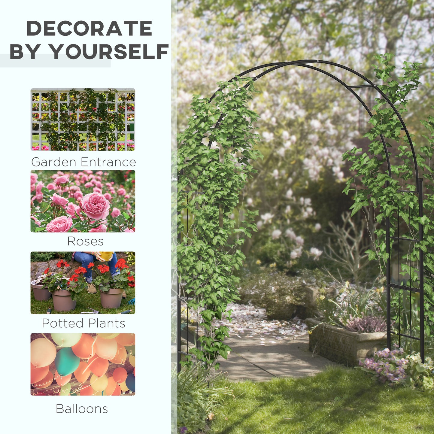 223cm Garden Arch Trellis, Outdoor Wedding Arbor for Roses, Vines