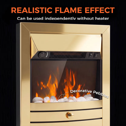 2000W Freestanding or Inset Electric Fire with Pebble Effect - Gold Tone