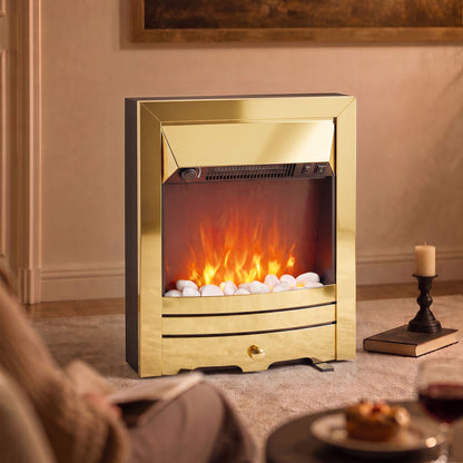 2000W Freestanding or Inset Electric Fire with Pebble Effect - Gold Tone