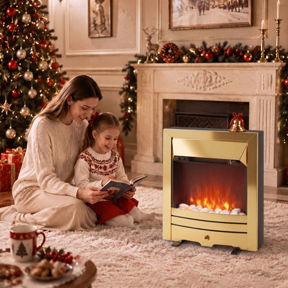 2000W Freestanding or Inset Electric Fire with Pebble Effect - Gold Tone
