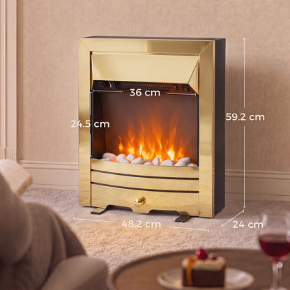 2000W Freestanding or Inset Electric Fire with Pebble Effect - Gold Tone