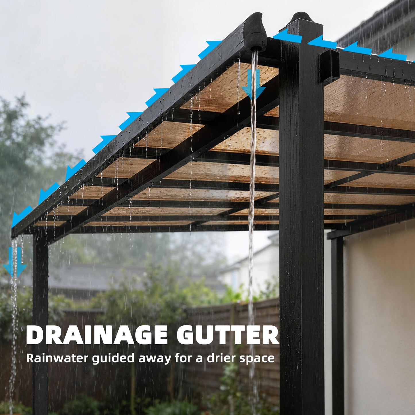 3.6 x 3 m Lean to Garden Pergola with Drainage Gutters, Dark Grey