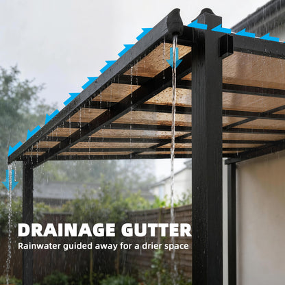 3.6 x 3 m Lean to Garden Pergola with Drainage Gutters, Dark Grey