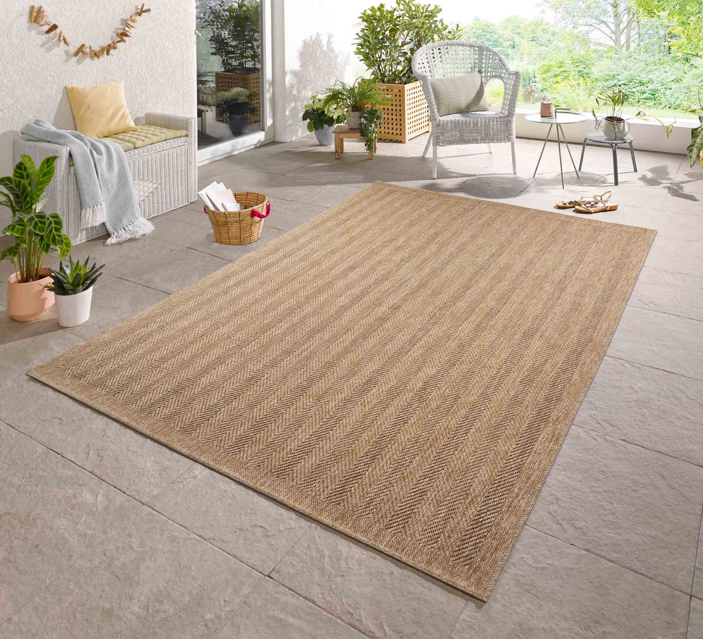 Harper Modern Herringbone Design Outdoor-Indoor Rugs Jute