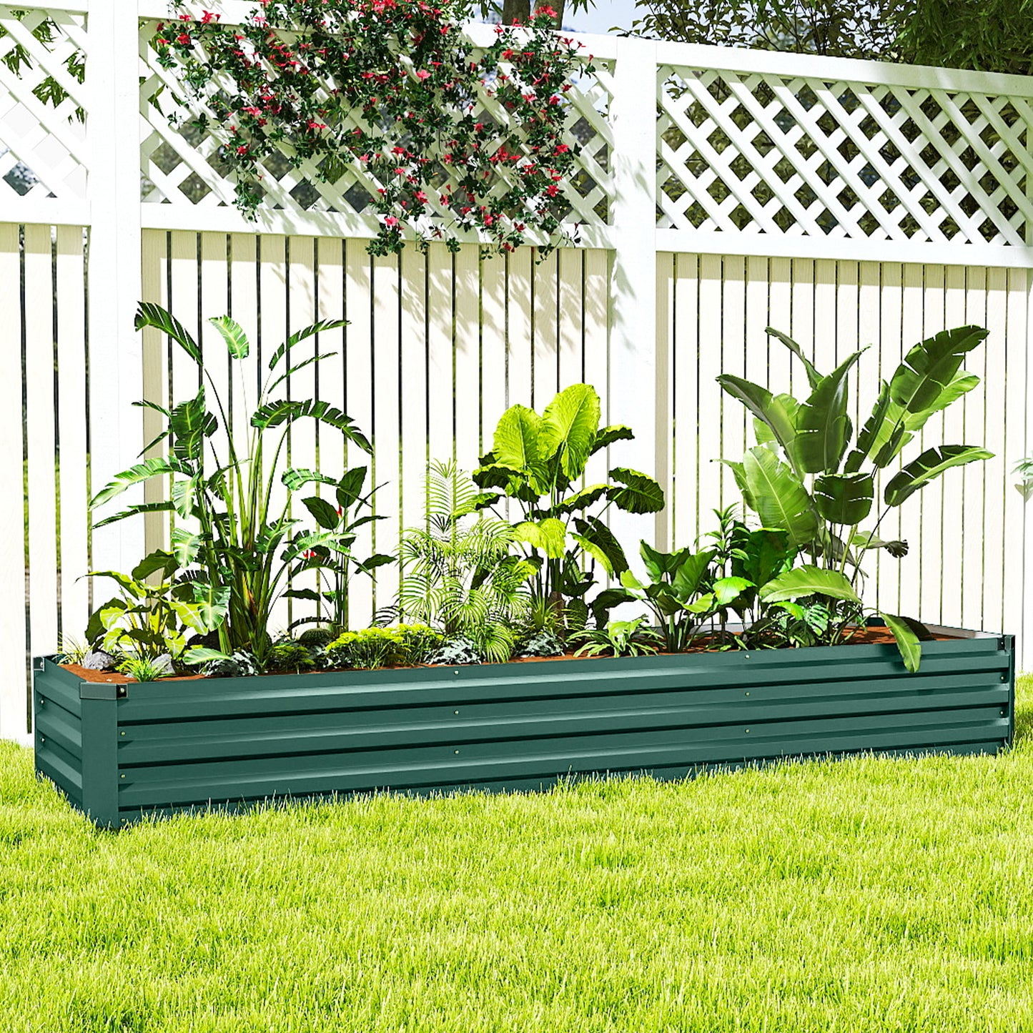 Galvanised Raised Bed for Garden, Rectangular Outdoor Elevated Planter Box with Safety Edging and Open Bottom for Growing Flowers, Herbs and Vegetables, 240 x 60 cm, Green