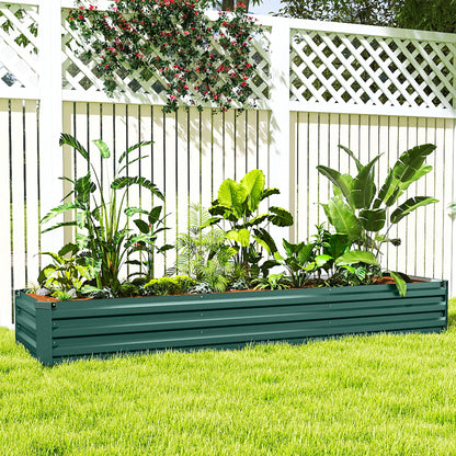 Galvanised Raised Bed for Garden, Rectangular Outdoor Elevated Planter Box with Safety Edging and Open Bottom for Growing Flowers, Herbs and Vegetables, 240 x 60 cm, Green