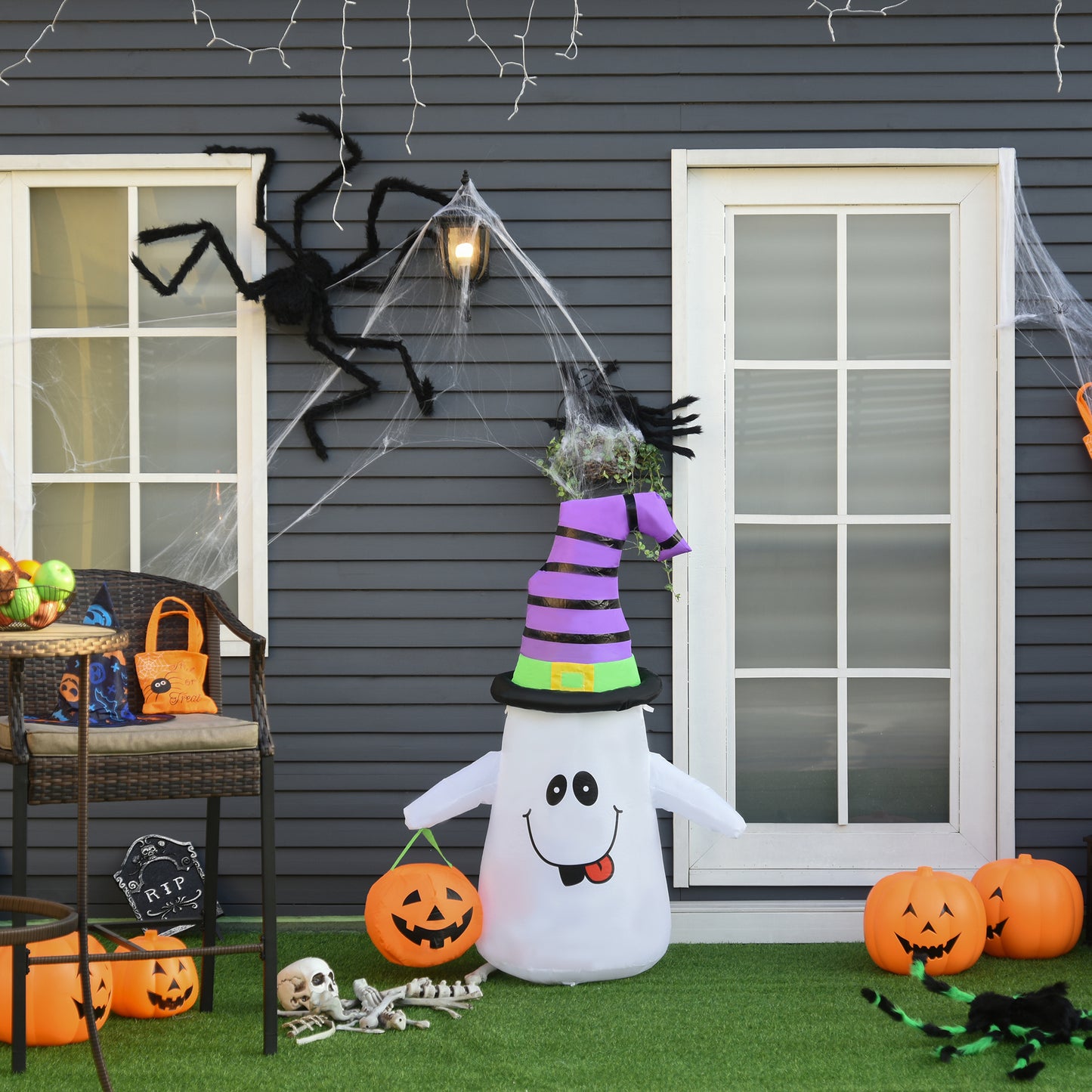 1.2m Witch Ghost Halloween Inflatable Decoration Lights Fan Outdoor Fun