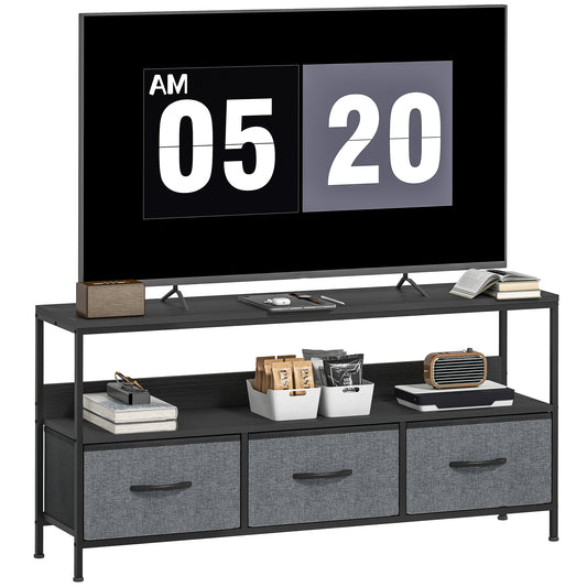 TV Cabinet, TV Console Unit with 3 Foldable Linen Drawers Black