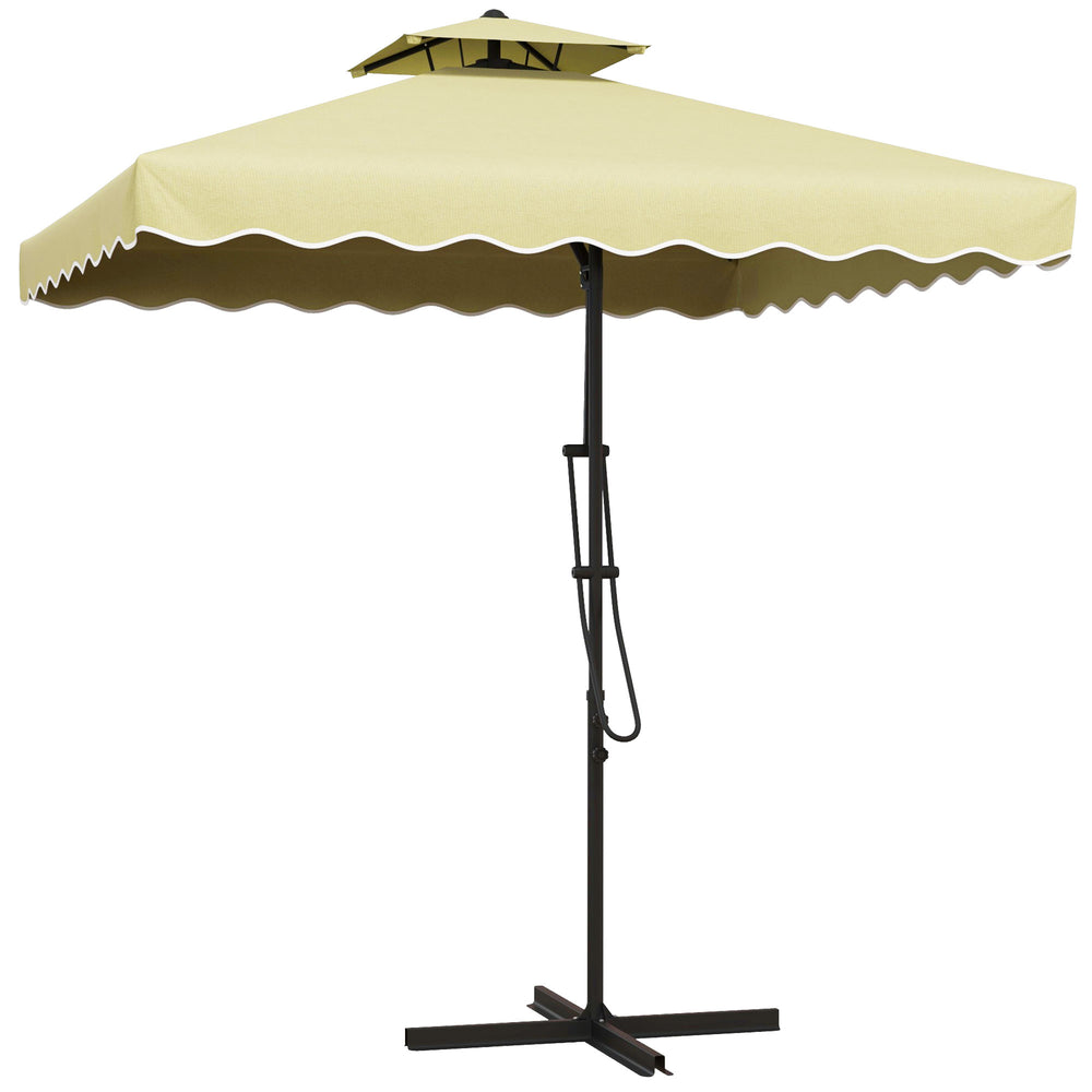 2.5m Square Double Top Garden Parasol Cantilever Umbrella with Ruffles, Beige