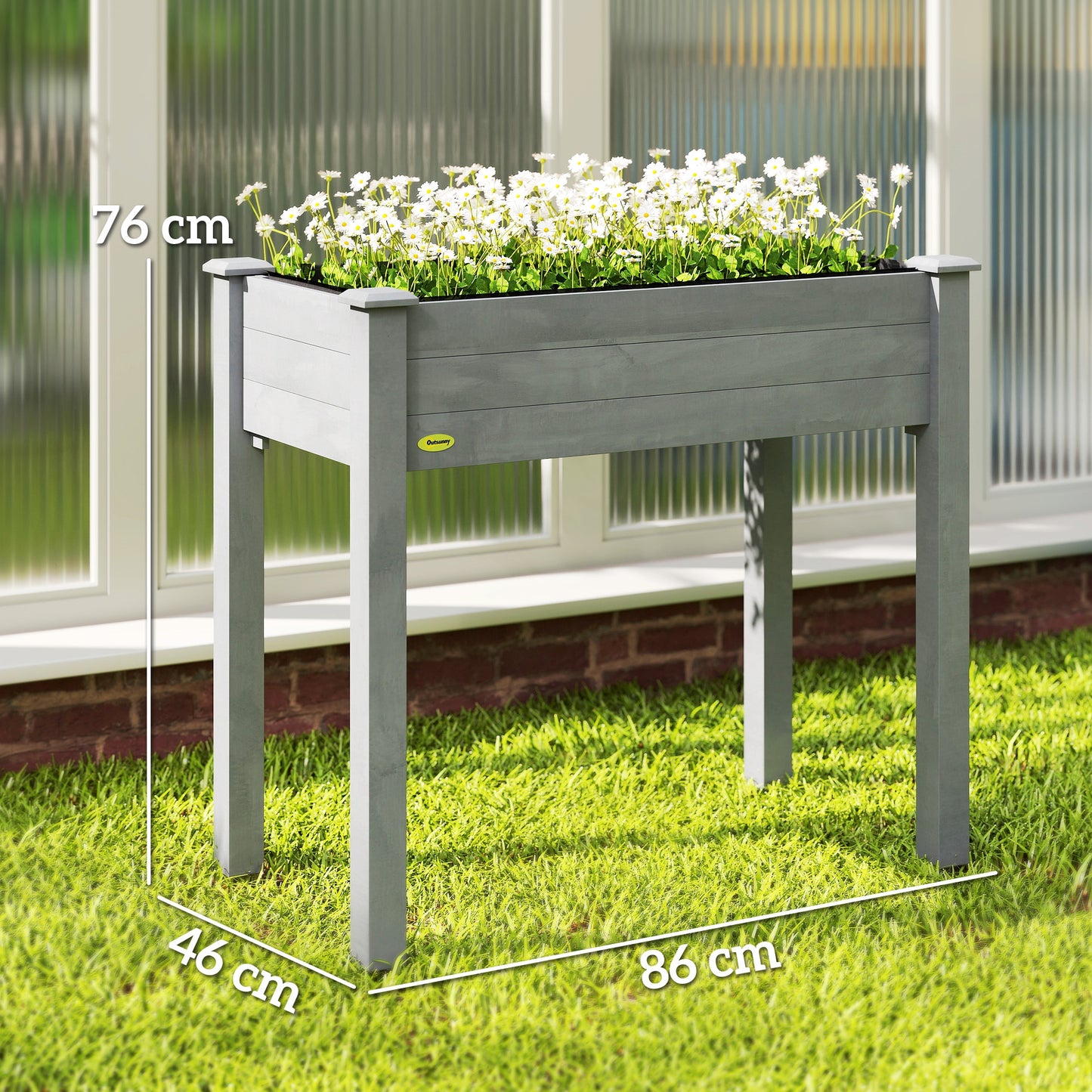 Garden Wooden Planter Flower Raised Bed, Dark Grey