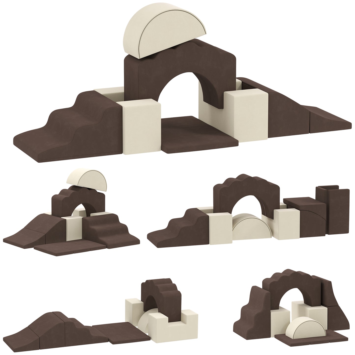 Kids Soft Play Set, 7 Piece Foam Climbing Blocks, Brown