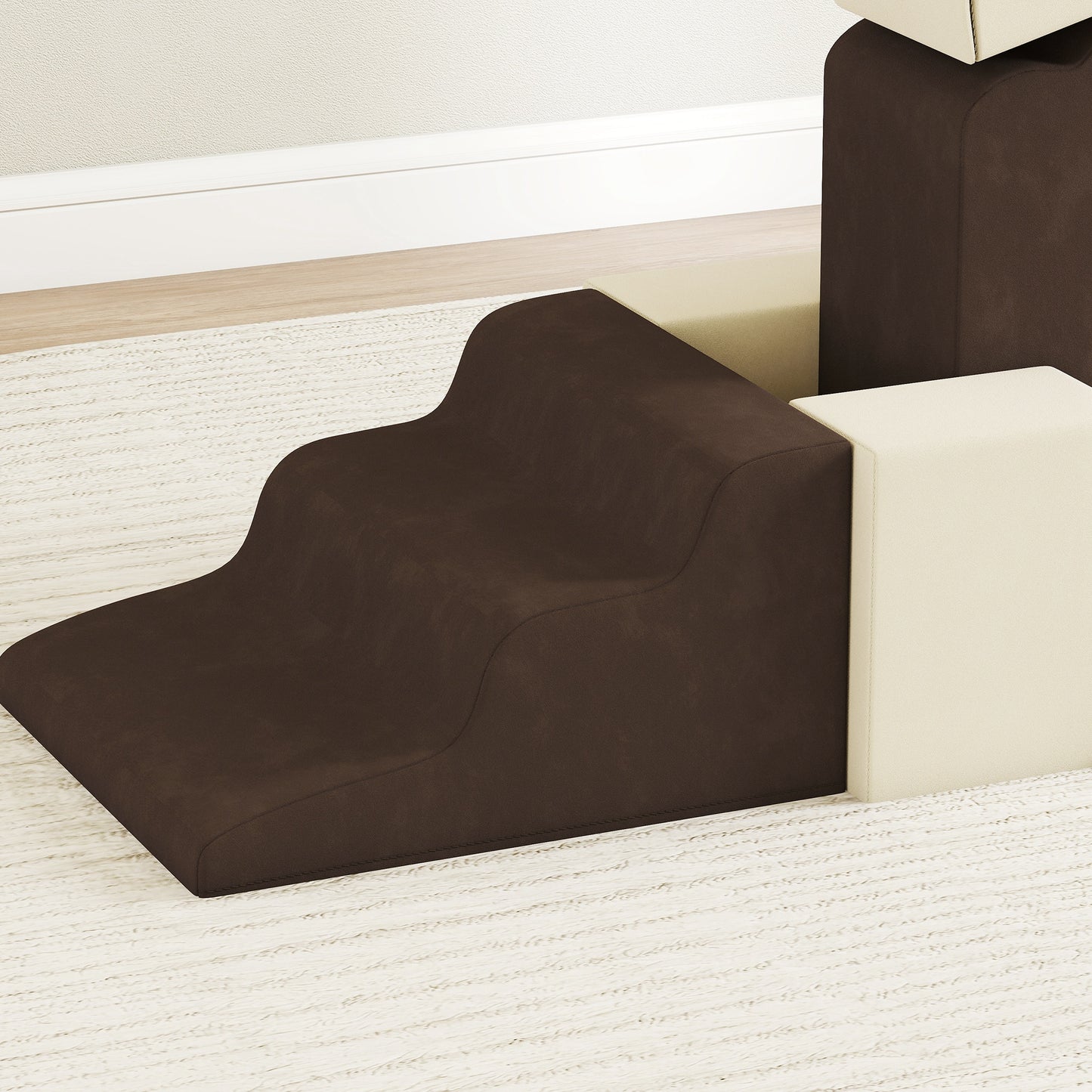 Kids Soft Play Set, 7 Piece Foam Climbing Blocks, Brown