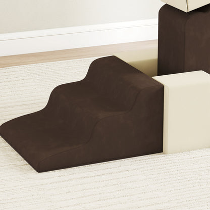 Kids Soft Play Set, 7 Piece Foam Climbing Blocks, Brown