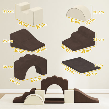 Kids Soft Play Set, 7 Piece Foam Climbing Blocks, Brown
