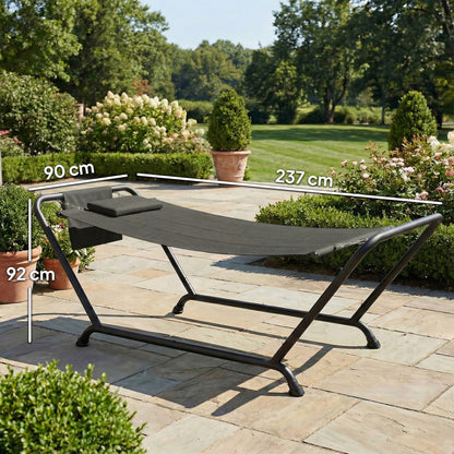 Outdoor Hammock with Stand with Side Pocket, Headrest, Dark Grey