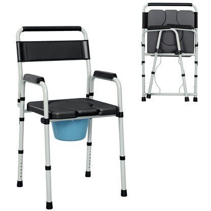 Commode Chair for Elderly w/ Arms and Back, Removable Bucket, Black