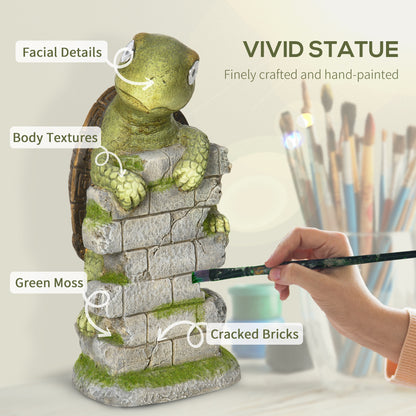 Vivid Tortoise Art Sculpture with Solar LED Light, Colourful Garden Statue, Outdoor Ornament Home Decoration for Porch, Deck, Grass
