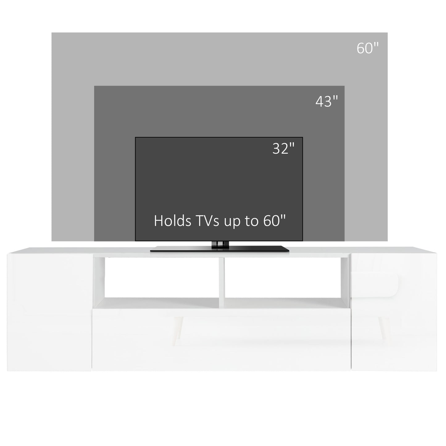 TV Unit Cabinet for TVs up to 60", TV Stand with LED Lights, White