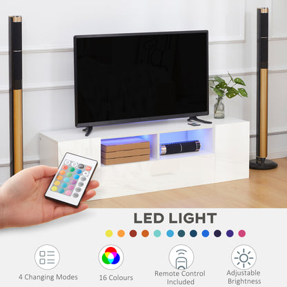 TV Unit Cabinet for TVs up to 60", TV Stand with LED Lights, White