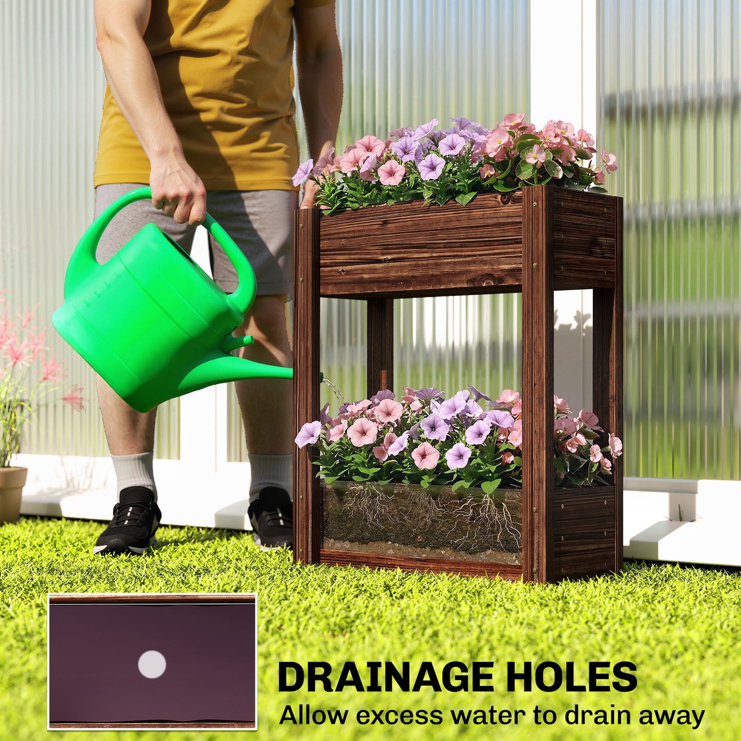 2-Tier Wooden Raised Planter, Raised Garden Bed on Legs