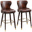 Bar Stools Set of 2, PU Leather Vintage Counter-Height Bar Chair, Luxury European Style Kitchen Stools with Back, Brown