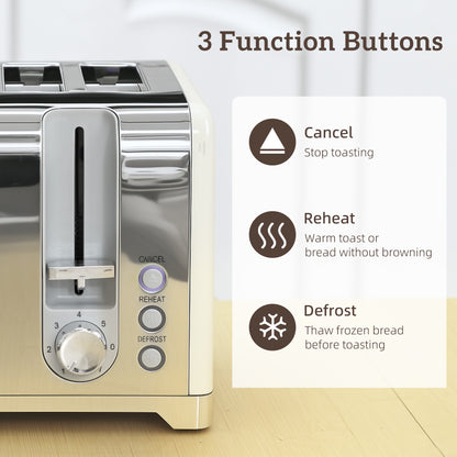 3000W 1.7L Kettle with Retro Thermometer, 4 Slice Toaster Set, Cream