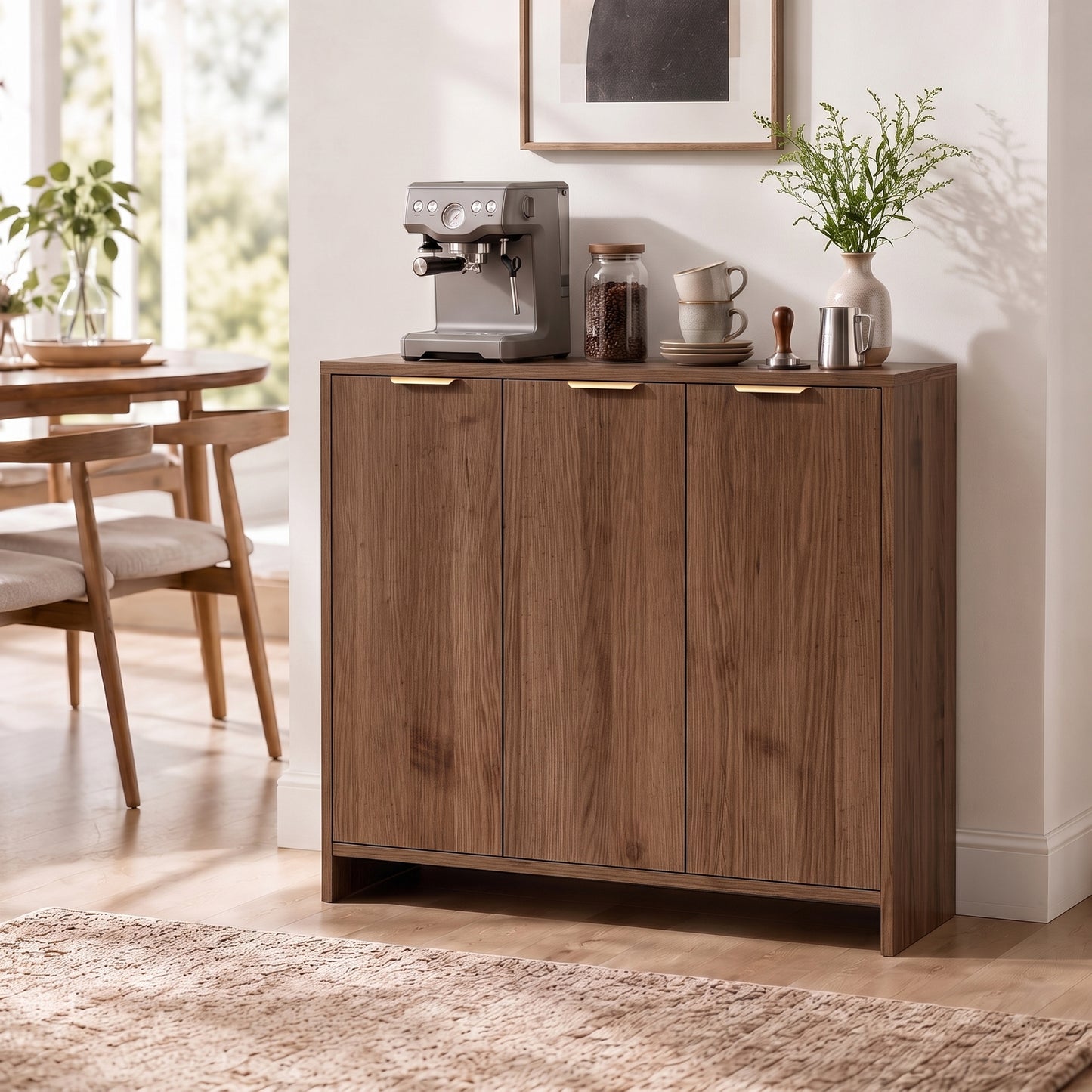Sideboard with 3 Doors and Adjustable Shelves Kitchen Cupboard Brown